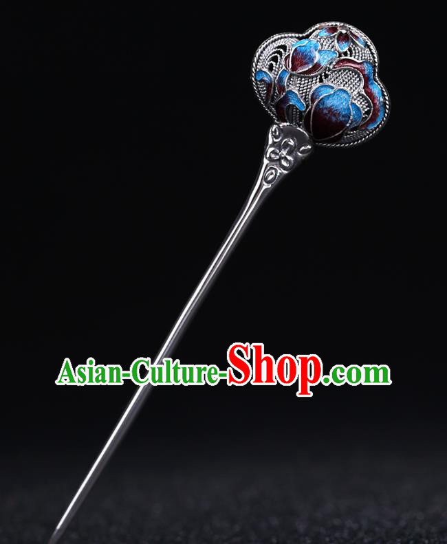 China National Silver Hairpin Handmade Hair Jewelry Accessories Traditional Cheongsam Cloisonne Hair Stick