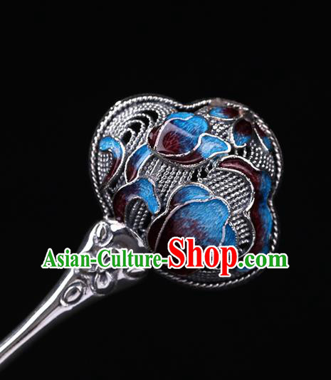 China National Silver Hairpin Handmade Hair Jewelry Accessories Traditional Cheongsam Cloisonne Hair Stick