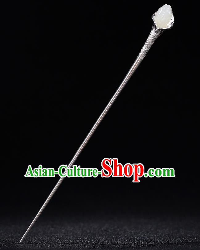 China National Jade Magnolia Hairpin Handmade Hair Jewelry Accessories Traditional Cheongsam Silver Hair Stick