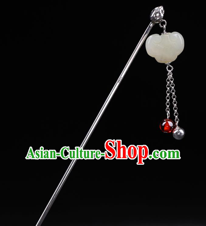 China National Silver Bell Tassel Hairpin Handmade Hair Jewelry Accessories Traditional Cheongsam Jade Hair Stick