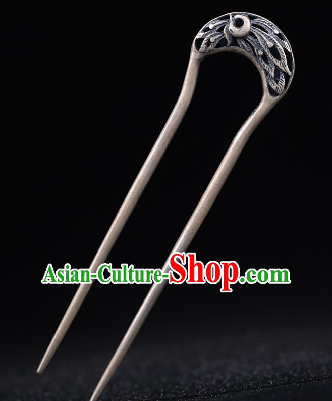 China National Hairpin Handmade Hair Jewelry Accessories Traditional Cheongsam Silver Carving Phoenix Hair Stick