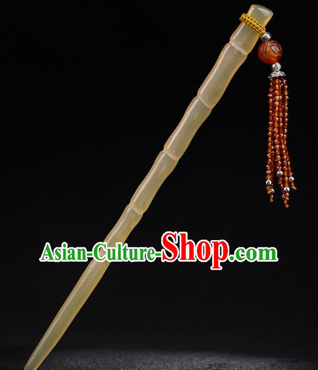 China National Garnet Beads Tassel Hairpin Handmade Hair Jewelry Accessories Traditional Cheongsam Ox Horn Hair Clip