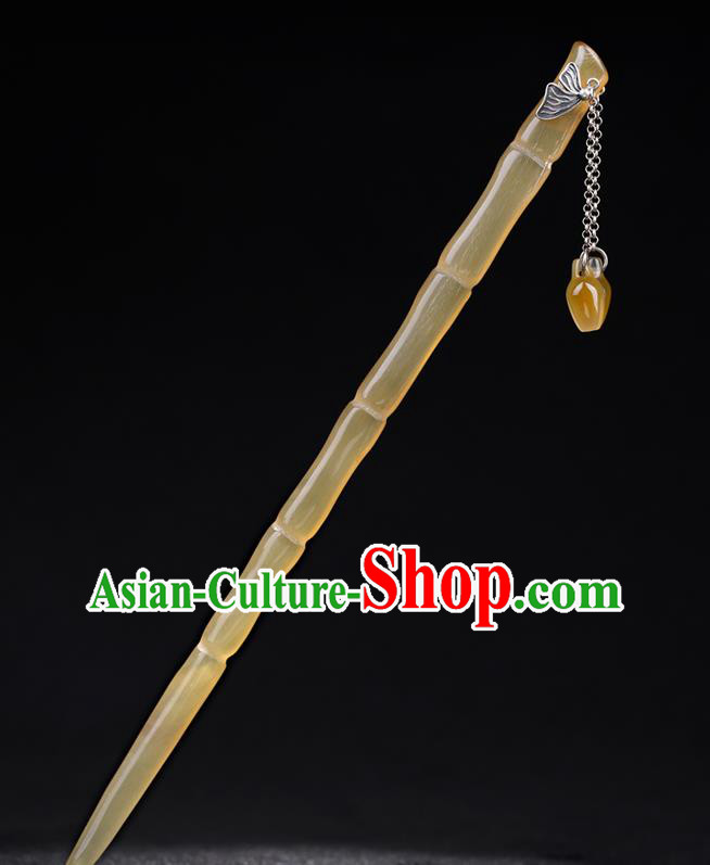 China National Ox Horn Hairpin Handmade Hair Jewelry Accessories Traditional Cheongsam Butterfly Tassel Hair Clip