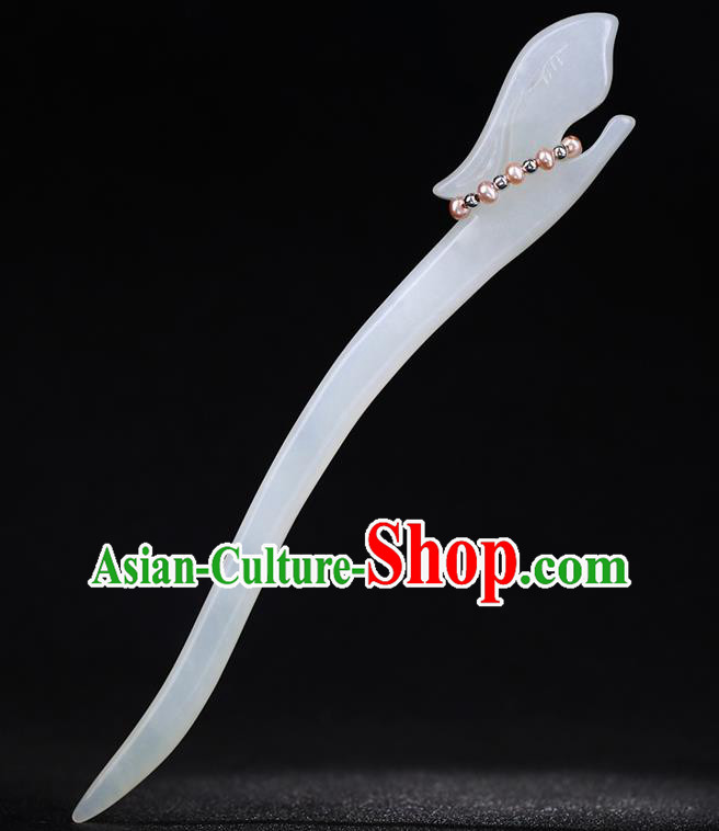 China National Pearls Hairpin Handmade Hair Jewelry Accessories Traditional Cheongsam White Jade Rabbit Hair Clip