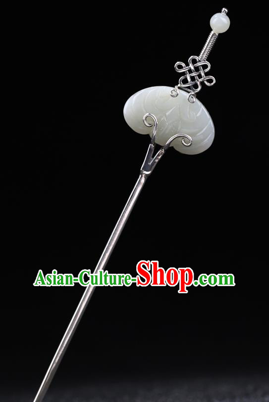 China National Carving Silver Hairpin Handmade Hair Jewelry Accessories Traditional Cheongsam White Jade Hair Clip