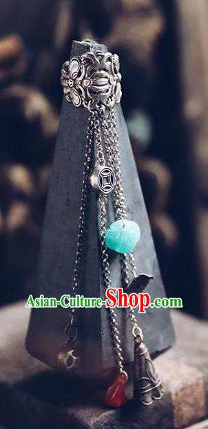 China National Silver Tassel Ring Traditional Handmade Wedding Jewelry Accessories Circlet