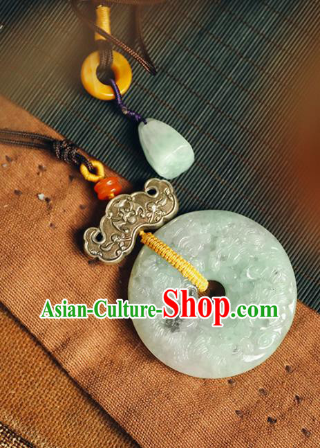 Chinese National Jade Carving Dragon Necklace Classical Cheongsam Jewelry Accessories Handmade Ethnic Silver Bat Necklet