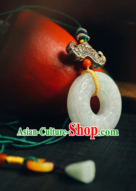 Chinese Handmade Ethnic Silver Buckle Necklet National Jade Carving Necklace Classical Cheongsam Jewelry Accessories