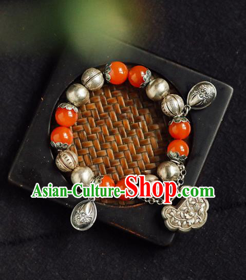 China Traditional Silver Beads Bracelet Accessories Classical Bangle Jewelry Agate Wristlet