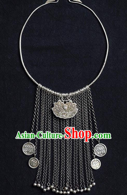 Chinese Handmade Ethnic Bells Tassel Necklet Classical Cheongsam Jewelry Accessories National Necklace Silver Lotus Longevity Lock
