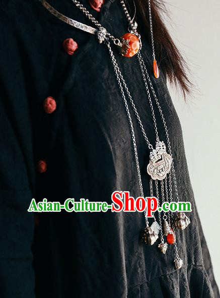 Chinese Handmade Classical Cheongsam Jewelry Accessories National Agate Necklace Ethnic Silver Tassel Necklet
