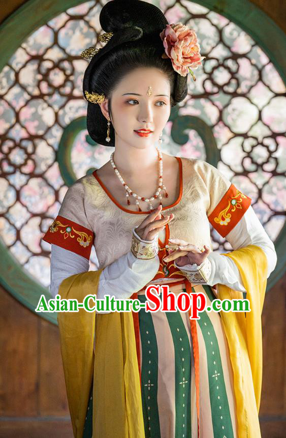 China Ancient Court Lady Embroidered Hanfu Dress Traditional Tang Dynasty Historical Clothing Complete Set