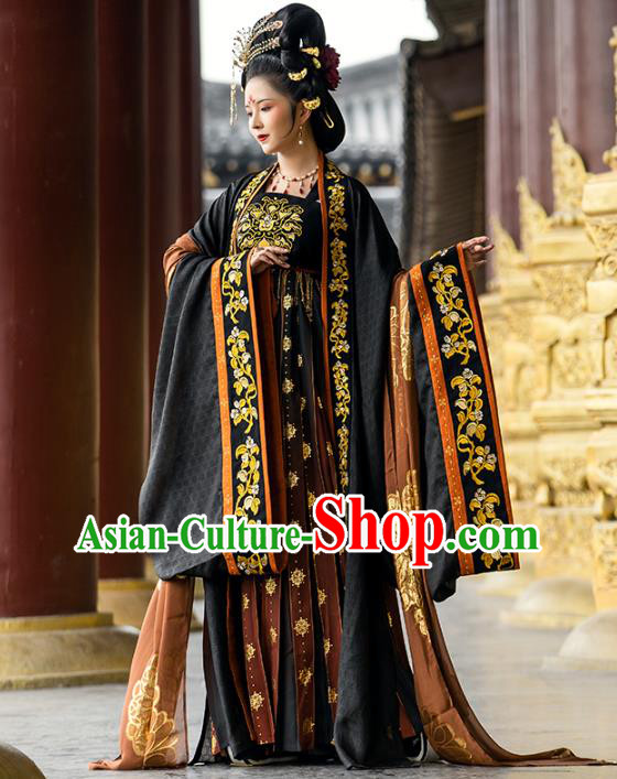 China Traditional Tang Dynasty Imperial Empress Historical Clothing Ancient Court Woman Embroidered Hanfu Dress