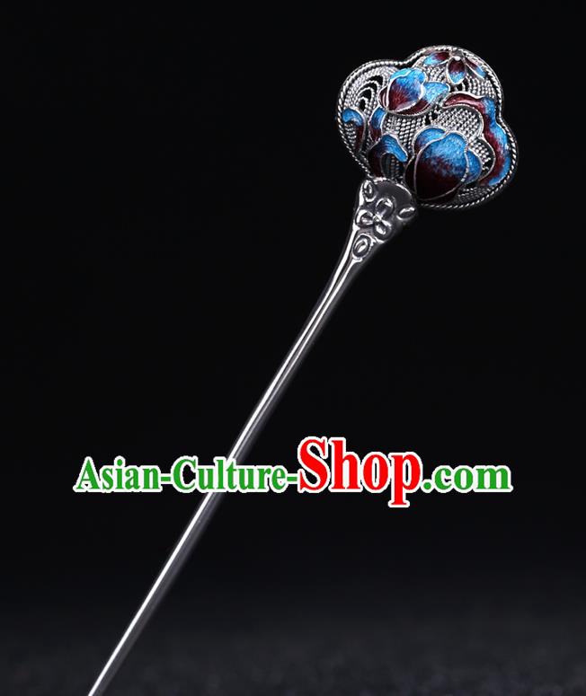 China National Cloisonne Silver Hairpin Handmade Hair Jewelry Accessories Traditional Cheongsam Hair Stick