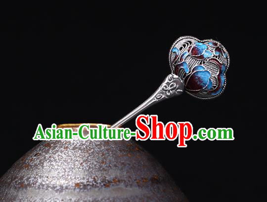 China National Cloisonne Silver Hairpin Handmade Hair Jewelry Accessories Traditional Cheongsam Hair Stick