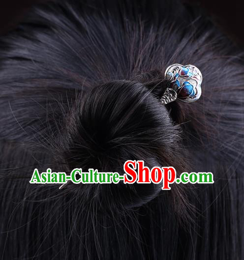 China National Cloisonne Silver Hairpin Handmade Hair Jewelry Accessories Traditional Cheongsam Hair Stick