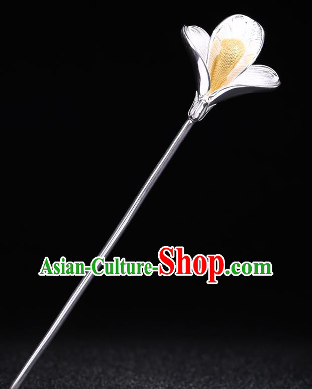 China National Silver Mangnolia Hairpin Handmade Hair Jewelry Accessories Traditional Cheongsam Hair Stick
