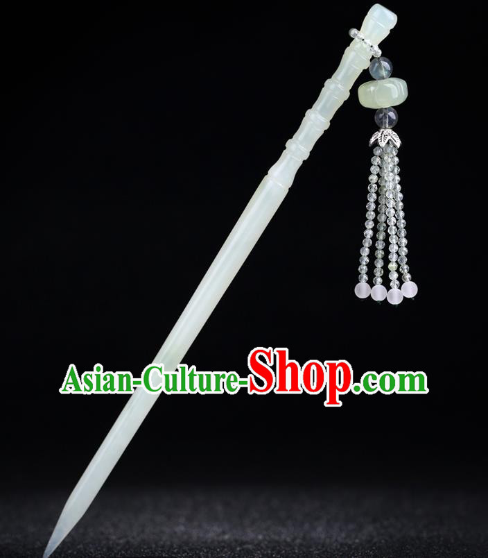 China National Jade Bamboo Hairpin Handmade Hair Jewelry Accessories Traditional Cheongsam Beads Tassel Hair Stick