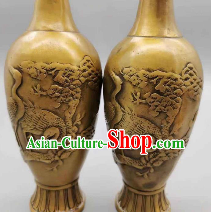 Handmade Chinese Brass Vase Accessories Carving Crane Flower Jardiniere Ornaments