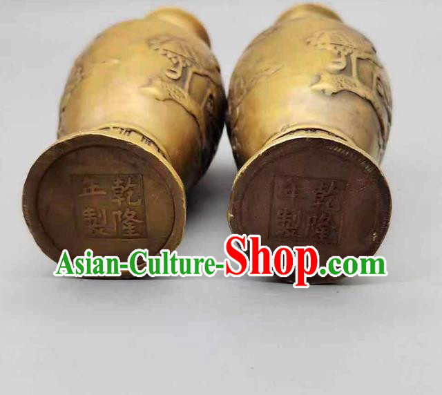 Handmade Chinese Brass Vase Accessories Carving Crane Flower Jardiniere Ornaments