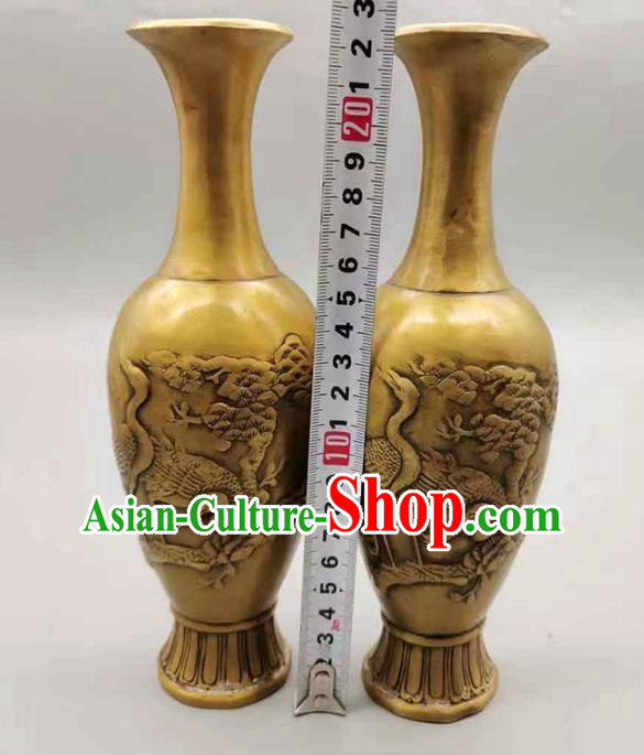 Handmade Chinese Brass Vase Accessories Carving Crane Flower Jardiniere Ornaments