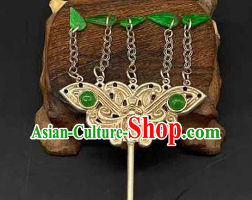 China Traditional Hair Accessories Classical Silver Carving Butterfly Hairpin Handmade Tassel Hair Stick