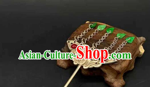 China Handmade Tassel Agate Hair Stick Traditional Hair Accessories Classical Silver Carving Butterfly Hairpin