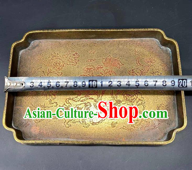 Handmade Chinese Carving Lion Tray Ornaments Traditional Brass Salver Accessories