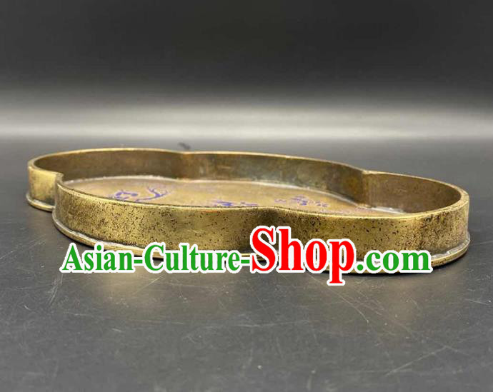 Handmade Chinese Traditional Brass Salver Accessories Lacquer Painting Tray Ornaments