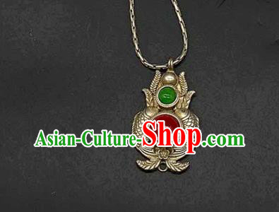 Chinese Handmade National Silver Necklace Pendant Jewelry Classical Ethnic Necklet Accessories