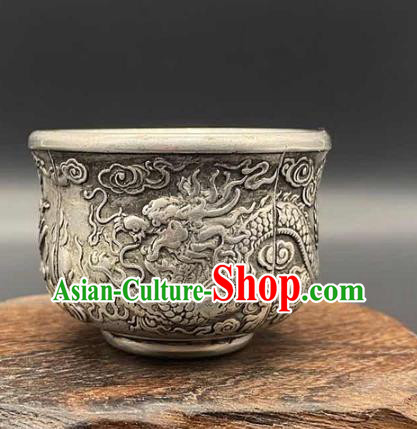 Handmade Chinese Carving Dragon Cup Ornaments Traditional Copper Craft Tasse Teacup