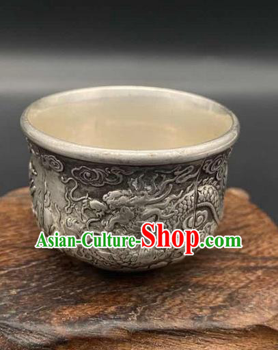 Handmade Chinese Carving Dragon Cup Ornaments Traditional Copper Craft Tasse Teacup