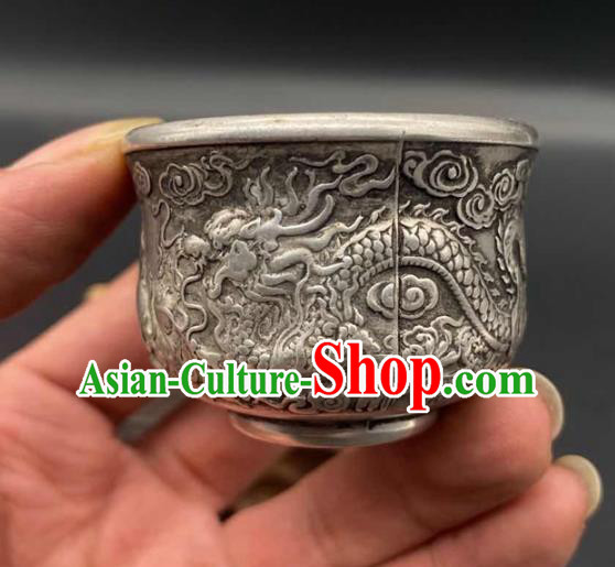 Handmade Chinese Carving Dragon Cup Ornaments Traditional Copper Craft Tasse Teacup