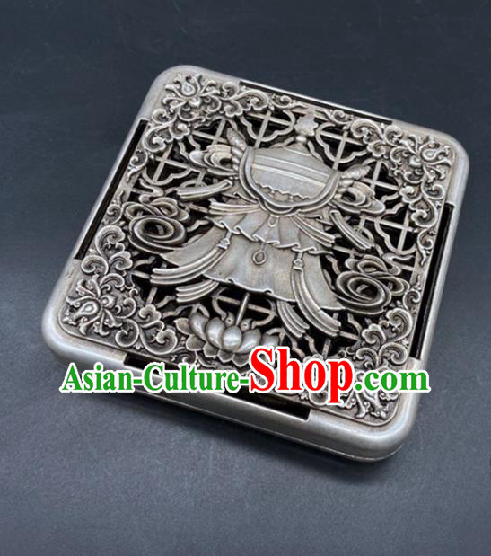 Handmade Chinese Ink Box Ornaments Traditional Brass Craft Carving Lotus Ink Cartridge