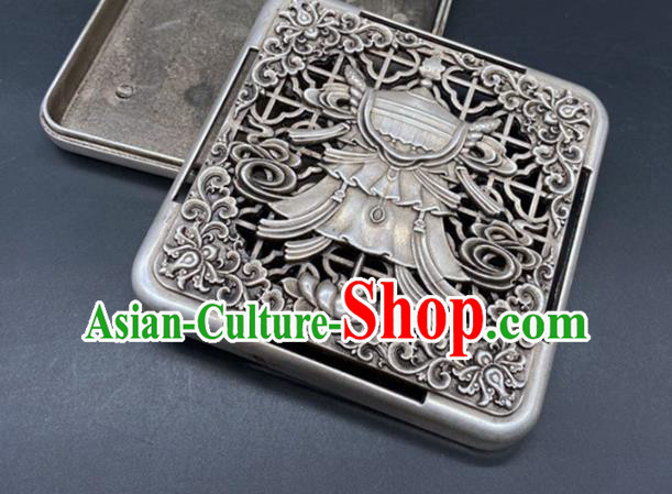 Handmade Chinese Ink Box Ornaments Traditional Brass Craft Carving Lotus Ink Cartridge