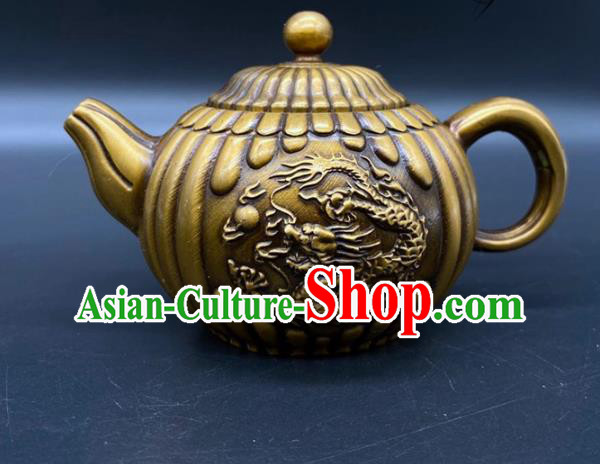 Handmade Chinese Carving Dragon Teapot Ornaments Traditional Brass Craft Teakettle