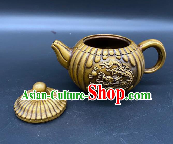 Handmade Chinese Carving Dragon Teapot Ornaments Traditional Brass Craft Teakettle