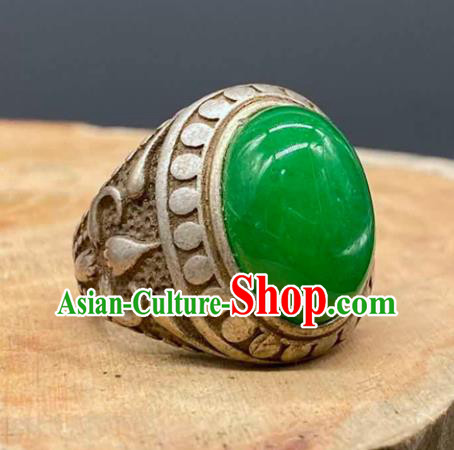 China Handmade Jewelry Accessories Traditional Chrysoprase Thimble Circlet National Silver Ring