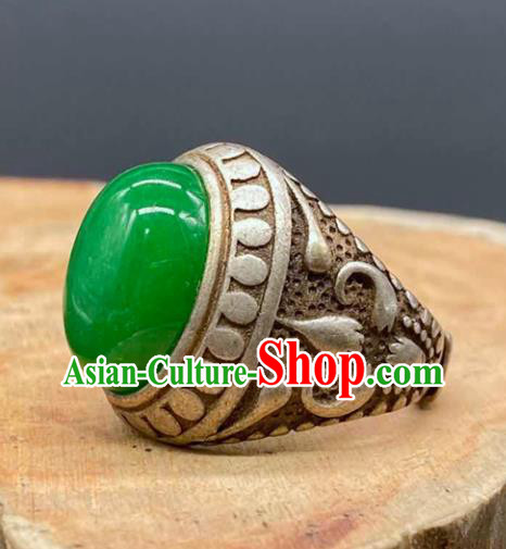 China Handmade Jewelry Accessories Traditional Chrysoprase Thimble Circlet National Silver Ring