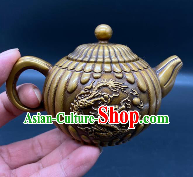 Handmade Chinese Carving Dragon Teapot Ornaments Traditional Brass Craft Teakettle