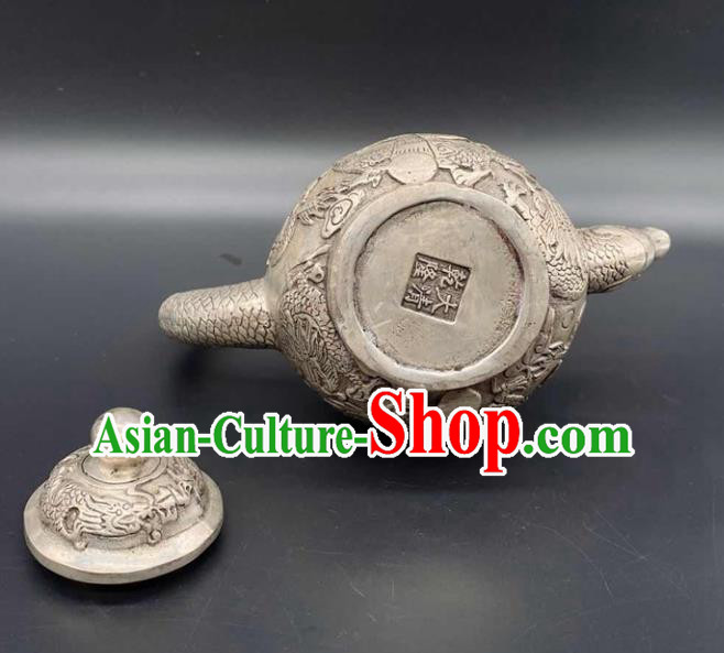 Handmade Chinese Carving Dragon Teapot Ornaments Traditional Brass Craft Flagon