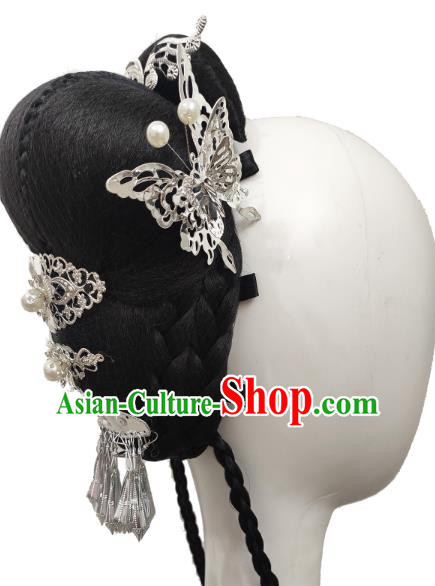 Traditional China Folk Dance Headwear Handmade Stage Show Hair Accessories Classical Dance Wig Chignon