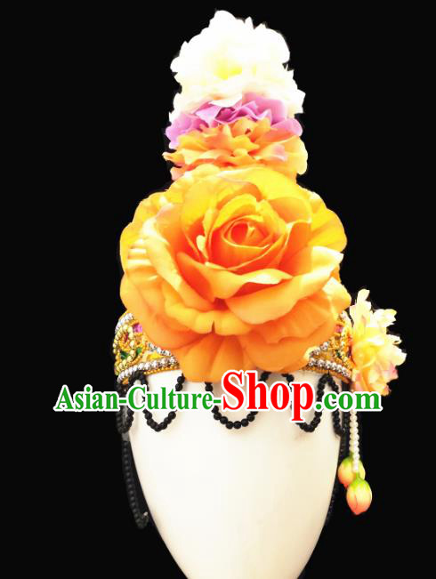 Traditional China Stage Show Hair Accessories Classical Dance Headwear Handmade Fan Dance Wig Chignon