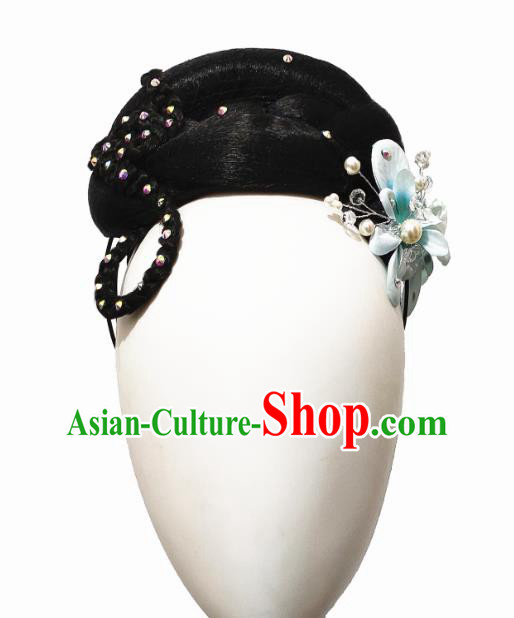 Traditional China Folk Dance Stage Show Hair Accessories Fan Dance Headwear Handmade Yangko Dance Wig Chignon