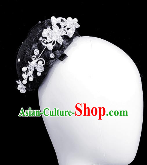 Traditional China Handmade Fan Dance Wig Chignon Stage Show Hair Accessories Folk Dance Headdress
