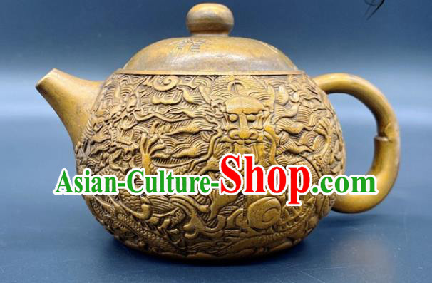 Handmade Chinese Carving Dragon Teapot Ornaments Traditional Brass Craft Copper Kettle