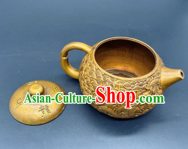 Handmade Chinese Carving Dragon Teapot Ornaments Traditional Brass Craft Copper Kettle