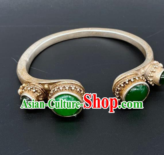 China National Silver Bracelet Handmade Jewelry Accessories Traditional Qing Dynasty Gems Bangle