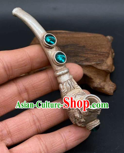 Handmade Chinese Carving Dragon Head Tobacco Pipe Ornaments Traditional Brass Craft