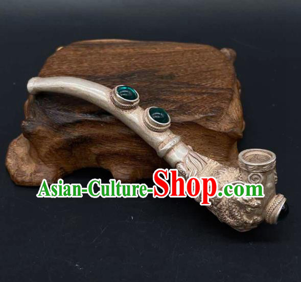 Handmade Chinese Carving Dragon Head Tobacco Pipe Ornaments Traditional Brass Craft